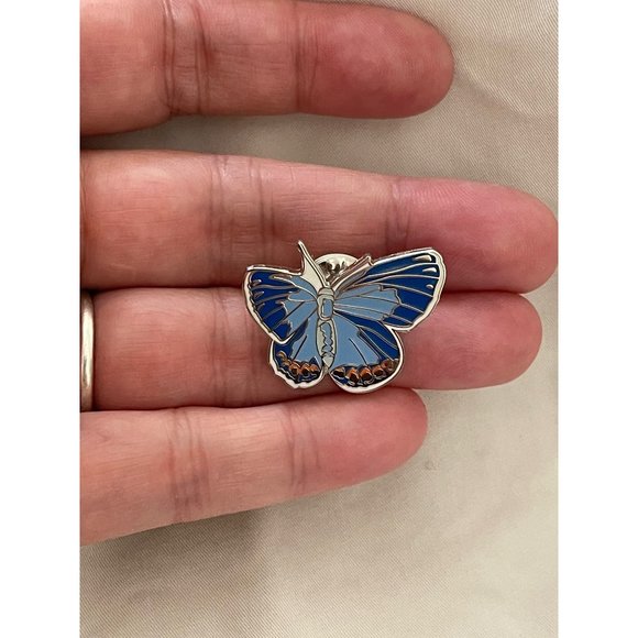 Butterfly Silver and 2-Tone Blue & Corral Color Resin Lapel Pin / Brooch - Picture 3 of 10